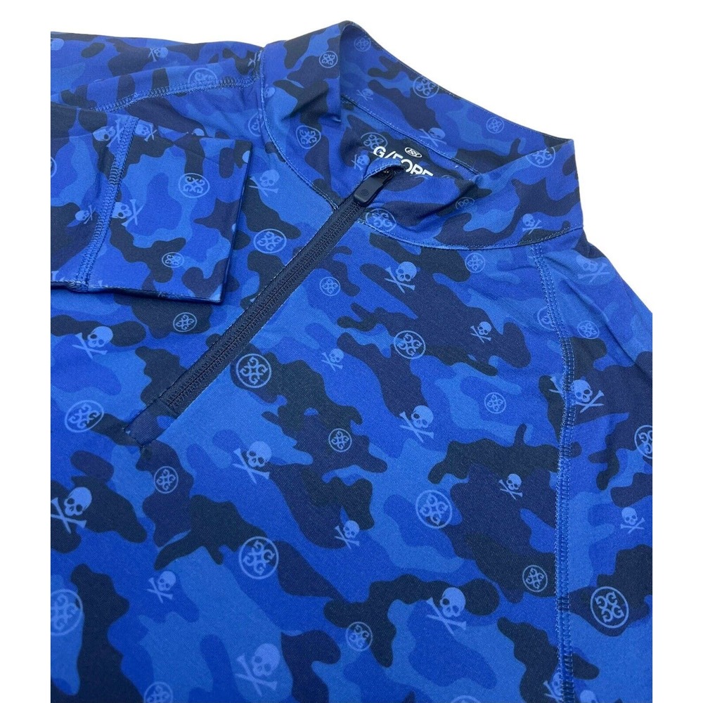 NWT $155 G/Fore G4 Men's Large Blue Camo Skull Quarter Zip Pullover G4MF22K78